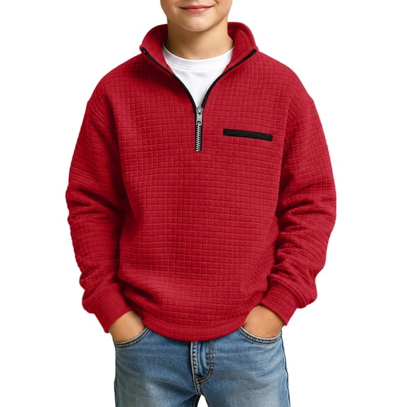 Edvintorg Boys Sweatshirt Long Sleeve Quarter Zip Casual Pullover Top Stand Collar Loose Sweatshirt Boy Clothes Size 3-14