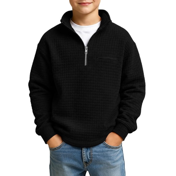 Edvintorg Boys Sweatshirt Long Sleeve Quarter Zip Casual Pullover Top Stand Collar Loose Sweatshirt Boy Clothes Size 3-14