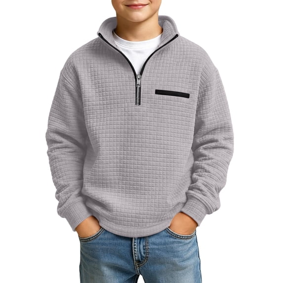 Edvintorg Boys Sweatshirt Long Sleeve Quarter Zip Casual Pullover Top Stand Collar Loose Sweatshirt Boy Clothes Size 3-14