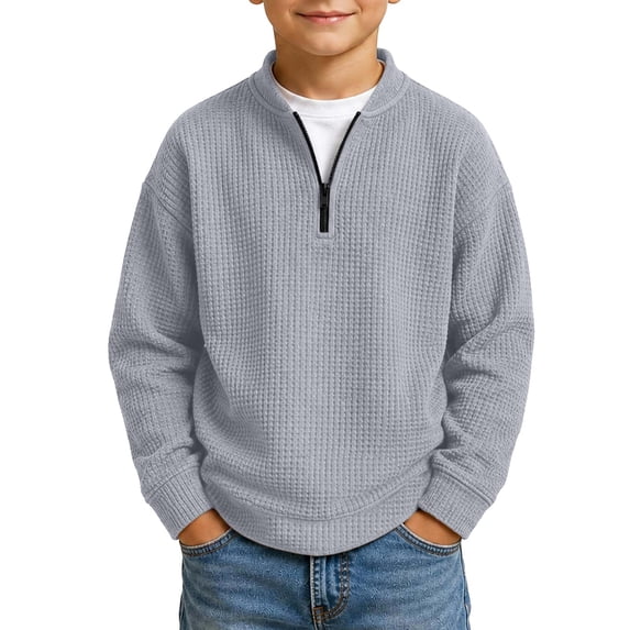 Edvintorg Boys Sweatshirts Quarter Zip Long Sleeve Casual Pullover Top Fall Winter Crew Neck Loose Sweatshirt Boys Clothes Size 3-14