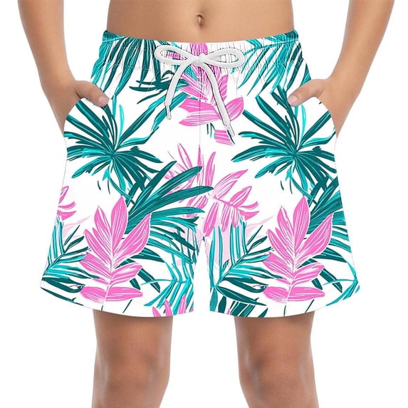 Edvintorg Boys Swim Trunks Hawaiian Printed Bathing Mesh Loose Suit Swimsuits Beach Shorts with Pockets Size 4-15