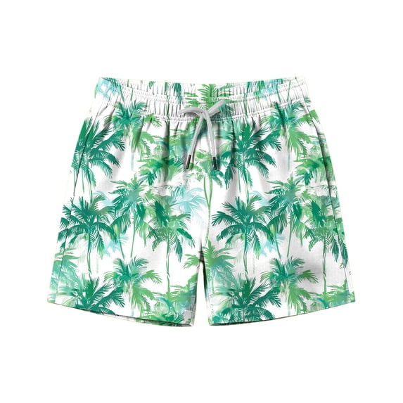 Edvintorg Boys Swim Trunks Tropical Printed Casual Elastic Waisted Beach Shorts with Pockets Size 6-15