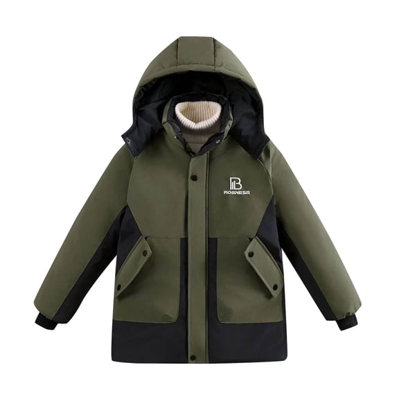 Edvintorg Boys Winter Coat Fashion Solid Color Casual Sports Warm Thick Hooded Cotton Jacket Long Sleeve Casual Outerwear with Zipper 6-13Years