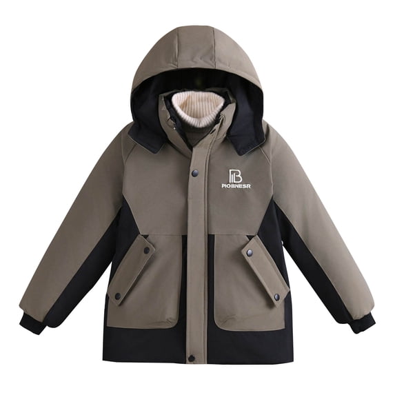 Edvintorg Boys Winter Coat Fashion Solid Color Casual Sports Warm Thick Hooded Cotton Jacket Long Sleeve Casual Outerwear with Zipper 6-13Years