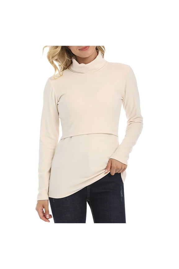 Breast Feeding Shirts Women Long Sleeve Maternity Clothes Fall Winter Solid Color High Collar Comfy Casual Nursing Shirts for Breastfeeding Pregnancy Clothes for Women
