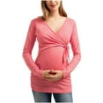 thumbnail image 1 of Edvintorg Breastfeeding Shirts Clearance Fashion Women's Solid Color V-Neck Casual Bandage Maternity Shirts Long Sleeve Nursing Tops Fall Winter Pregnancy Clothes, 1 of 3