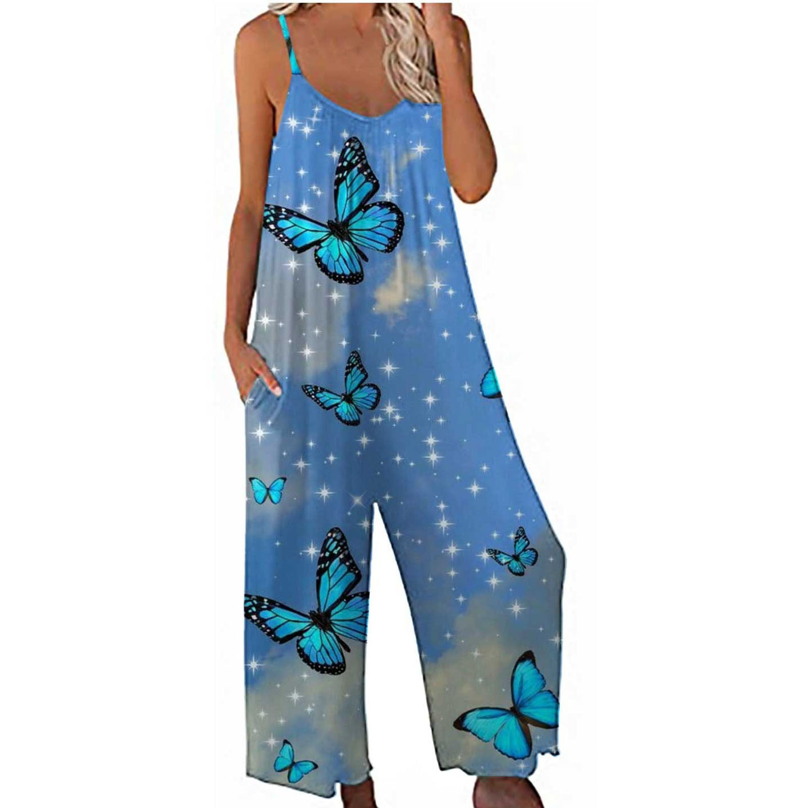 Edvintorg Butterfly Overalls For Women Sleeveless Straps Jumpsuits