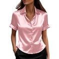 thumbnail image 1 of Edvintorg Button Down Shirts for Women Silk Satin Classic Short Sleeve Collared Office Work Blouses Tops Summer Fashion Clothing, 1 of 6