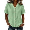 thumbnail image 1 of Edvintorg Button Down Shirts for Women Cotton Linen Turndown Collar Loose Tops Summer Short Sleeve Lightweight Casual Blouse Trendy Womens Clothes Mint Green M, 1 of 9