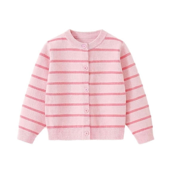 Edvintorg Button Up Cardigan for Girls Stripe Crewneck Long Sleeve Knit Sweater 2-8Years Uniform Sweaters Kids Clothes Girls