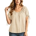 thumbnail image 1 of Edvintorg Button Up Shirt Women Plaid Printed Crew Neck Short Sleeve Loose Casual Blouses Summer Tops for Women Khaki S, 1 of 8
