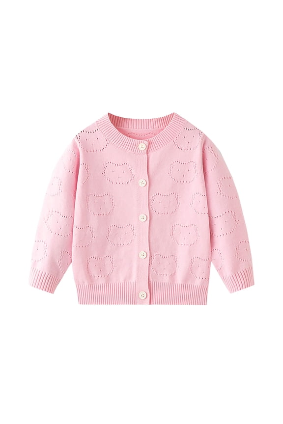 Cardigan for Girls Cute Printed Open Front Button Down Knit Sweater Jacket Outerwear Fall Winter Long Sleeve Uniform Sweaters 3-8 Years