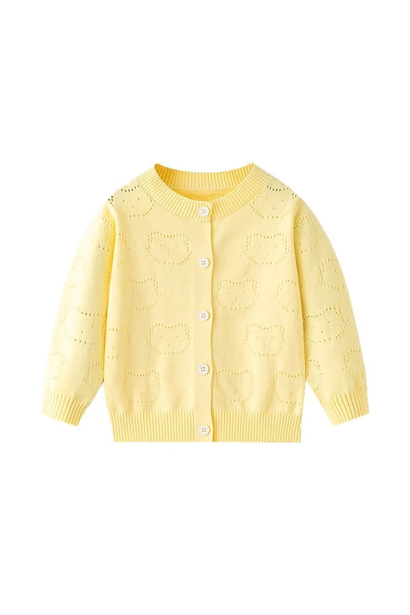 Cardigan for Girls Cute Printed Open Front Button Down Knit Sweater Jacket Outerwear Fall Winter Long Sleeve Uniform Sweaters 3-8 Years
