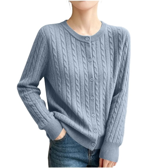 Edvintorg Cardigans for Women Knitting Cotton Long Sleeve Crew Neck Casual Button Down Sweater Women Clothes S-2XL Gray