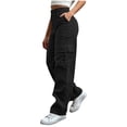 thumbnail image 1 of Edvintorg Cargo Pants Women Outdoor Workout Elastic Waisted Corduroy Trouser Loose Casual Hiking Pant with Pocket Womens Clothing Black S-2XL, 1 of 8