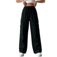 thumbnail image 1 of Edvintorg Cargo Pants for Women Lightweight Casual Loose Fit Elastic Waisted Wide Leg Trousers with Drawstring Black M, 1 of 7