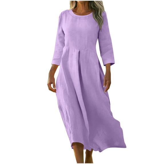 Edvintorg Casual Dresses for Women Crew Neck 3/4 Sleeve Maxi Long Dress Summer Clothes Vestidos Casuales Para Mujer Purple XXL