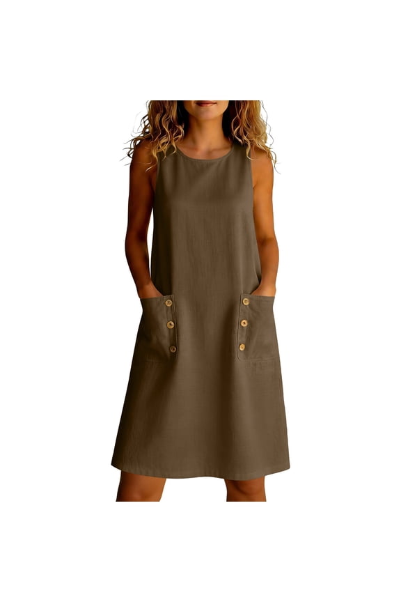 Casual Dresses for Women Summer Crew Neck Sleeveless Loose Tank Dress with Pockets Beach Vacation Sundress