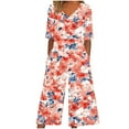 thumbnail image 1 of Edvintorg Casual Jumpsuits for Women Summer 2025 Vintage Floral Printed Short Sleeve V Neck Back Zipper Wide Leg Jumpsuits with Pocket, 1 of 5