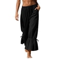 thumbnail image 1 of Edvintorg Casual Pants For Women Plus Size Ruffled Elastic Waisted Loose Flowy Wide Leg Palazzo Trousers With Pockets Black L, 1 of 9
