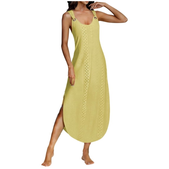 Edvintorg Casual Summer Dresses for Women 2026 Crew Neck Sleeveless Midi Dress with Split