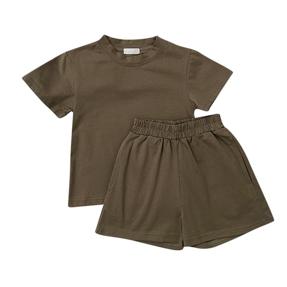 Edvintorg Children Clothing 2025 Summer Boy Girl Solid Color Loose Pockets Short Sleeve Round-Neck Blouses T-Shirt And Shorts Sets Cotton Children's Sports Suit