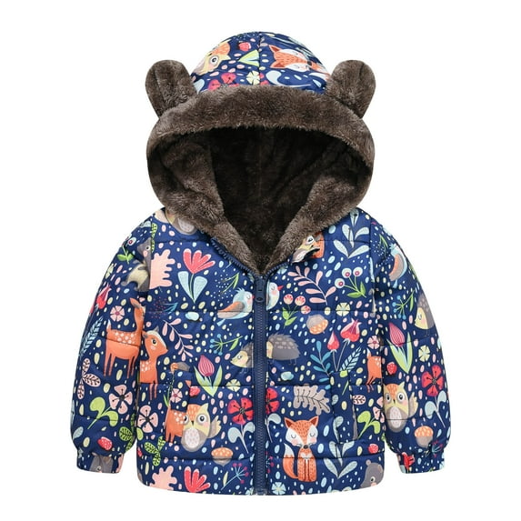 Edvintorg Children Coat 2023 Fall Winter Thicken Jacket Boys Girls Cute Printed Hooded Jackets Kids Parka Outerwear 12M-5Y On Clearance