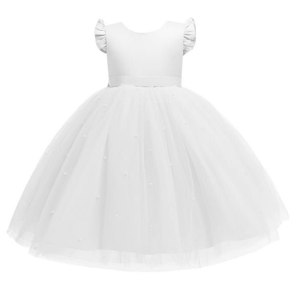Edvintorg Children's Party Dress Fashion Solid Color Mesh Puffy Dresses Girls' Performance formal Dress with Bowknot 4-10 Years