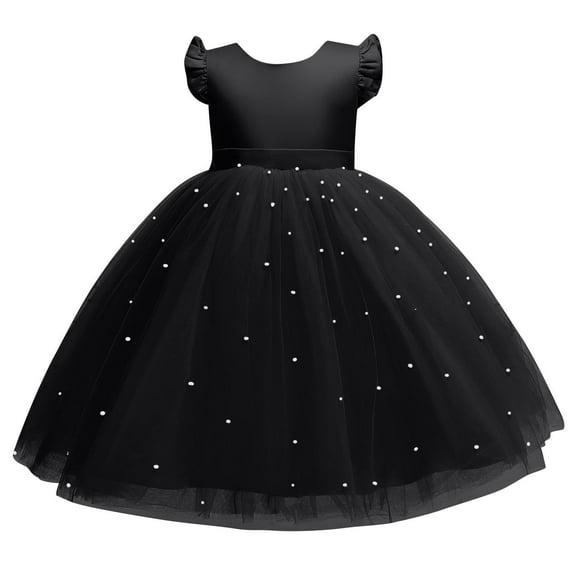 Edvintorg Children's Party Dress Fashion Solid Color Mesh Puffy Dresses Girls' Performance formal Dress with Bowknot 4-10 Years