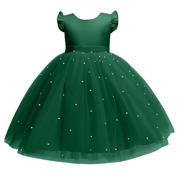 Edvintorg Children's Party Dress Fashion Solid Color Mesh Puffy Dresses Girls' Performance formal Dress with Bowknot 4-10 Years