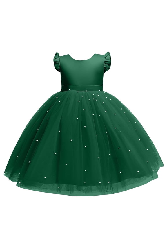 Children's Party Dress Fashion Solid Color Mesh Puffy Dresses Girls' Performance formal Dress with Bowknot 4-10 Years