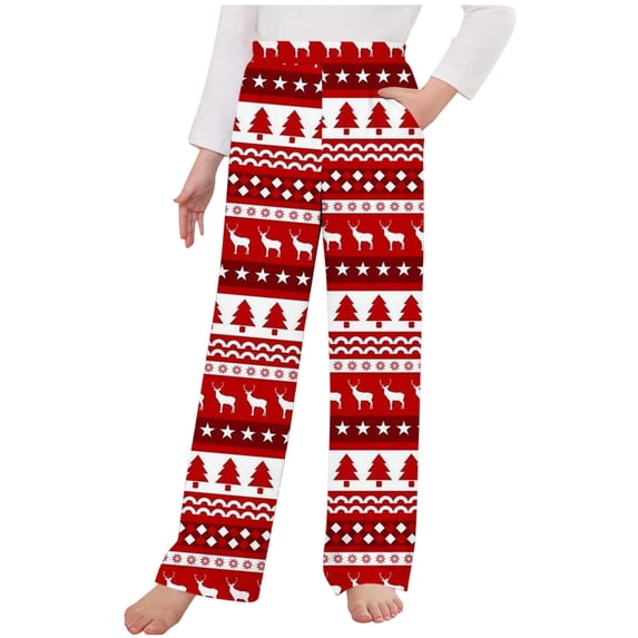 Edvintorg Christmas Clothes for Girls Cute Printed Casual Elastic Waist Pants Boys Loungewear 4-14 Years