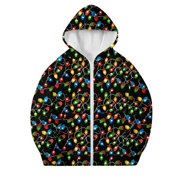 Edvintorg Christmas Kids's Zip Up Hoodie Fashion Printed Long Sleeve Hooded Warm Zipper Sweatshirt Jacket Winter School Outfits 4-12Y Teenage Children Outerwear with Pocket