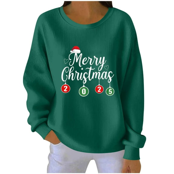 Edvintorg Christmas Shirts Oversized Sweatshirt for Women Christmas Printed Casual Long Sleeve Crewneck Pullover Top Fall Sweatshirt