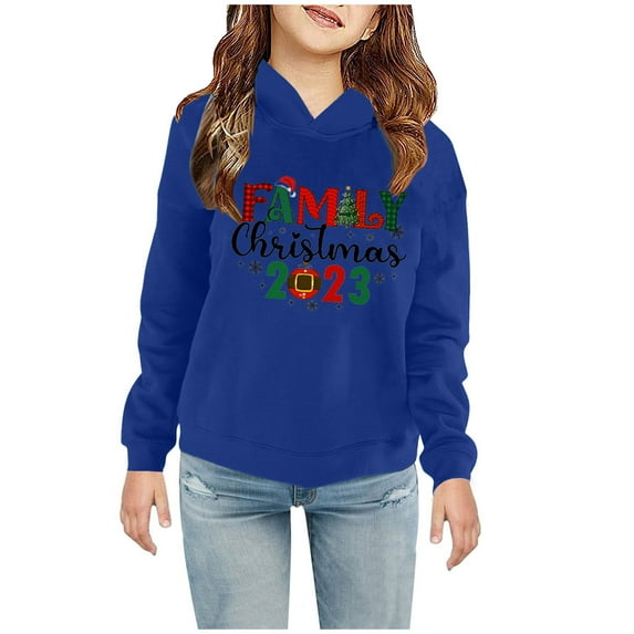 Edvintorg Christmas Sweatshirt Clearance Kids Boys Girls Casual Kawaii Print Long Sleeve Hooded Pullover Sweatshirts Christmas Gift Fall Winter 2-7Years Children's Clothing