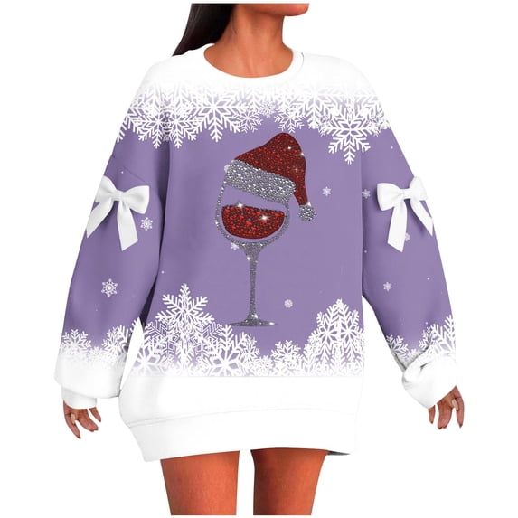 Edvintorg Christmas Sweatshirts for Women Fashion Holiday Style Real Bow Loose Long Sleeve Pullover Top Fall Winter Plus Size Clothing