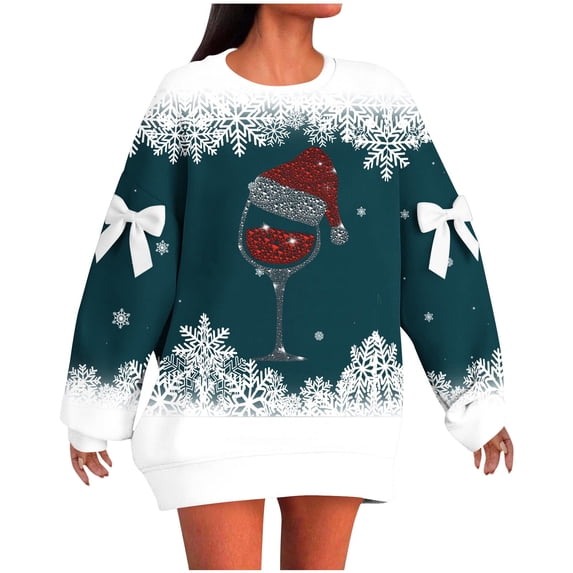 Edvintorg Christmas Sweatshirts for Women Fashion Holiday Style Real Bow Loose Long Sleeve Pullover Top Fall Winter Plus Size Clothing