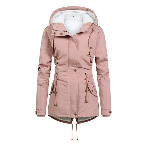 Edvintorg Coats And Jackets Women Winter Warm Plush Coat Solid Color Long Sleeve Thickened Plush Cotton Coat Jacket with Zipper
