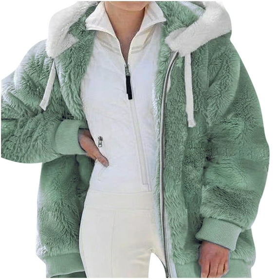 Edvintorg Coats for Women 2025 Casual Plus Size Winter Warm Loose Plush Full Zip Hoodies Jacket Coat Casaco Feminino Green L