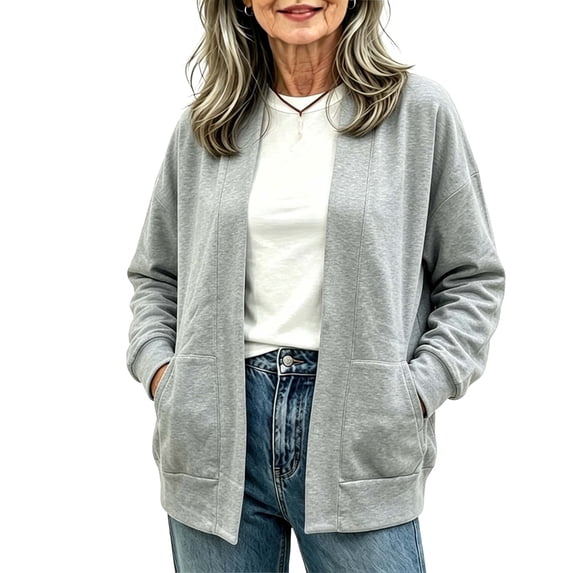 Edvintorg Coats for Women Fleece Long Sleeve Open Front Loose Casual Jacket with Pockets Clothes for Women S-2XL Gray