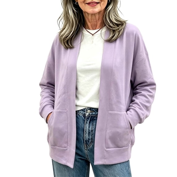 Edvintorg Coats for Women Fleece Long Sleeve Open Front Loose Casual Jacket with Pockets Clothes for Women S-2XL Purple