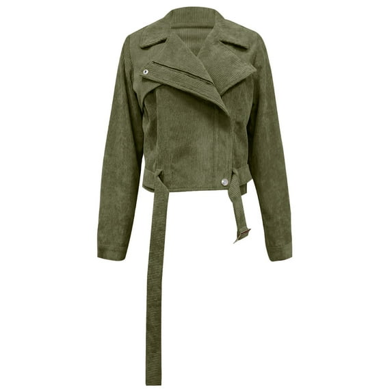 Edvintorg Corduroy Cropped Jacket Women's Fashion Lapel Long Sleeve Casual Jacket Coats with Zipper Chaqueta Mujer
