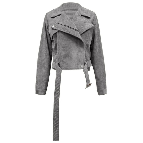 Edvintorg Corduroy Cropped Jacket Women's Fashion Lapel Long Sleeve Casual Jacket Coats with Zipper Chaqueta Mujer