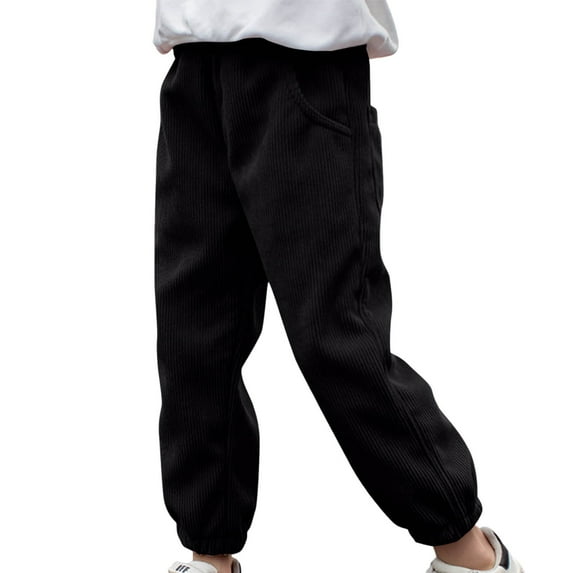 Edvintorg Corduroy Pants for Kids Fashion Solid Color Elastic Waisted Sports Casual Sweatpants with Pocket 3-12 Years Winter Boys Joggers