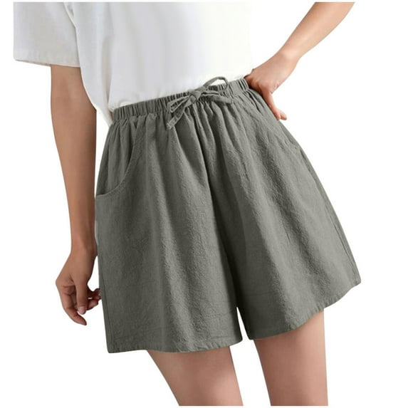Edvintorg Cotton Linen Shorts Womens Clearance Solid Color High Waist Loose Casual Thin Wide Leg Shorts Ladies Shorts Summer Clothes For Women