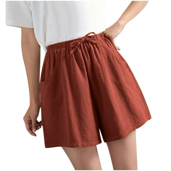 Edvintorg Cotton Linen Shorts Womens Clearance Solid Color High Waist Loose Casual Thin Wide Leg Shorts Ladies Shorts Summer Clothes For Women