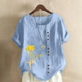 thumbnail image 1 of Edvintorg Cotton And Linen Women's Tops Casual Plus Size Clothing Summer Flower Printed Button Round Neck Short Sleeve Shirts Blusas Mujer De Moda 2025, 1 of 5