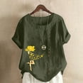 thumbnail image 1 of Edvintorg Cotton And Linen Women's Tops Casual Plus Size Clothing Summer Flower Printed Button Round Neck Short Sleeve Shirts Blusas Mujer De Moda 2025, 1 of 5