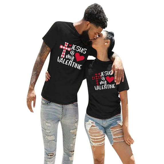 Edvintorg Couples Valentine'S Day Shirts Clearance Women Gifts Funny Love Letter Printed Short Sleeve T-Shirt Casual Tops Tee Classic Fit Basic Shirts Black Xxl
