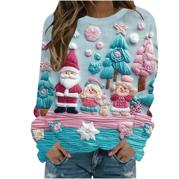 Edvintorg Crew Neck Sweatshirts Women Long Sleeve Cute Christmas Casual Pullover Tops Xmas Holiday Party Oversized Sweatshirts